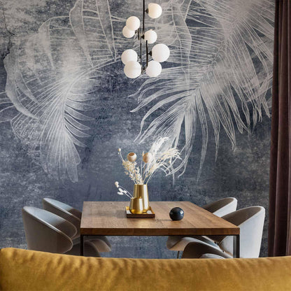 Fototapete - Abstraction with nature - exotic leaves on a blue background with pattern