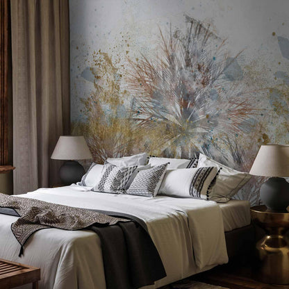 Fototapete - Grey palms - plant motif in an abstract composition with patterns