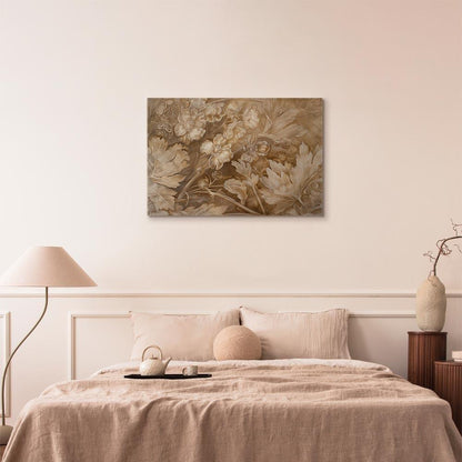 Leinwandbild - Floral Ornaments Carved in Delicate Sepia and Brown Shades