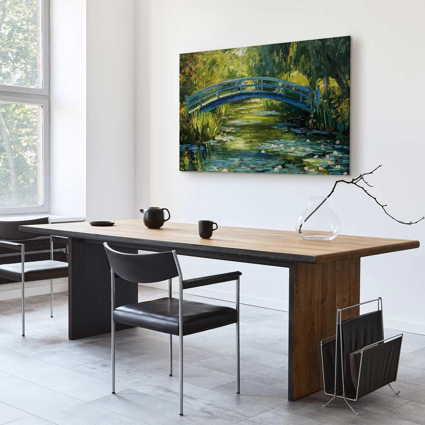 Leinwandbild - Impressionist bridge - painting of a bridge against a picturesque background