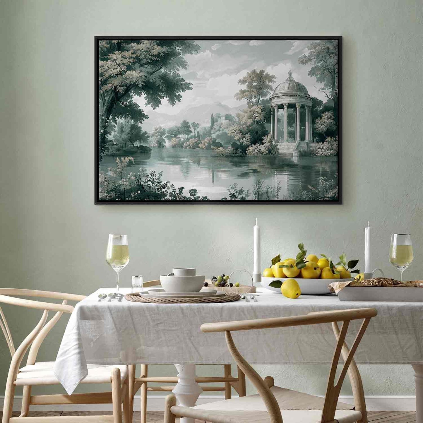 Leinwandbild - View of the Park and Lake Retro Vintage Landscape in Greens