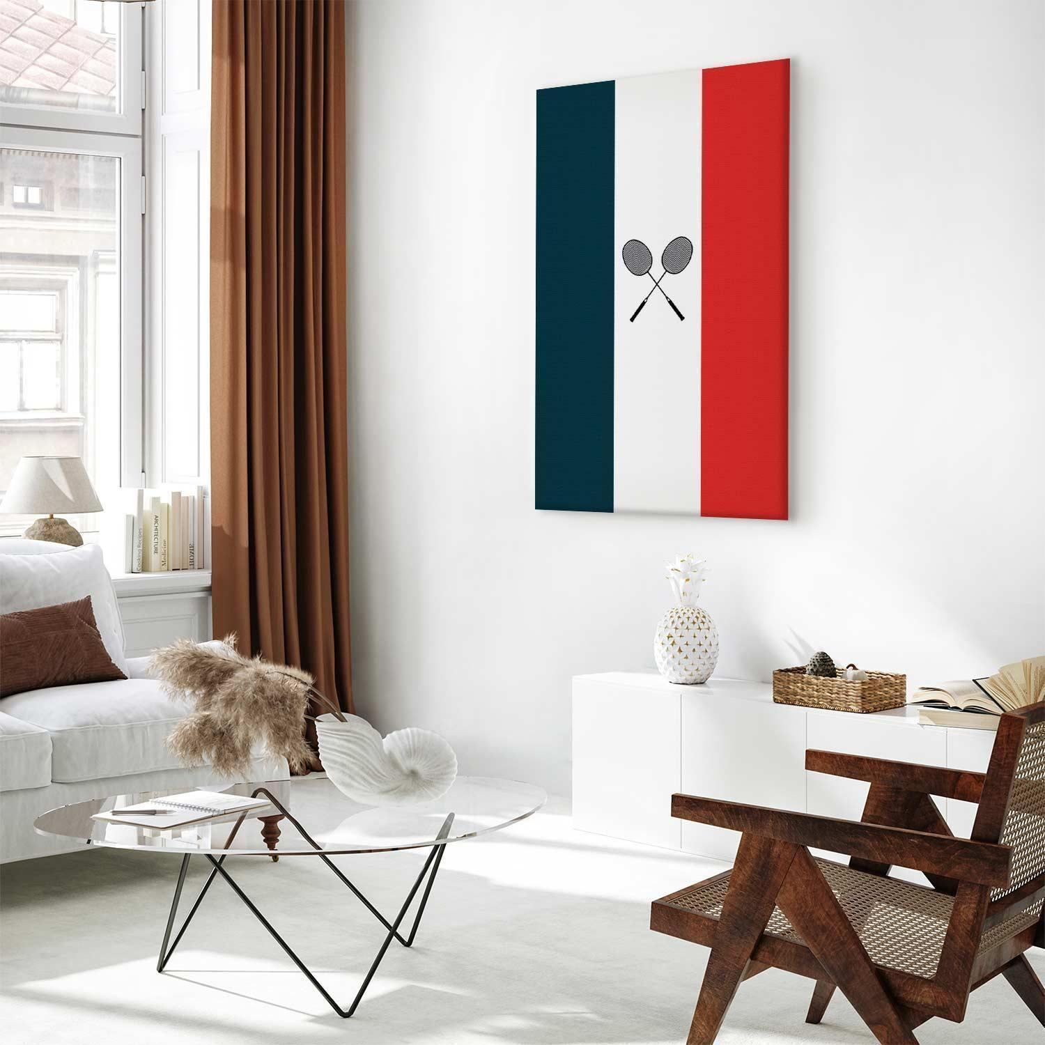 Leinwandbild - Black Badminton Rackets Against the Backdrop of the French Flag Artgeist