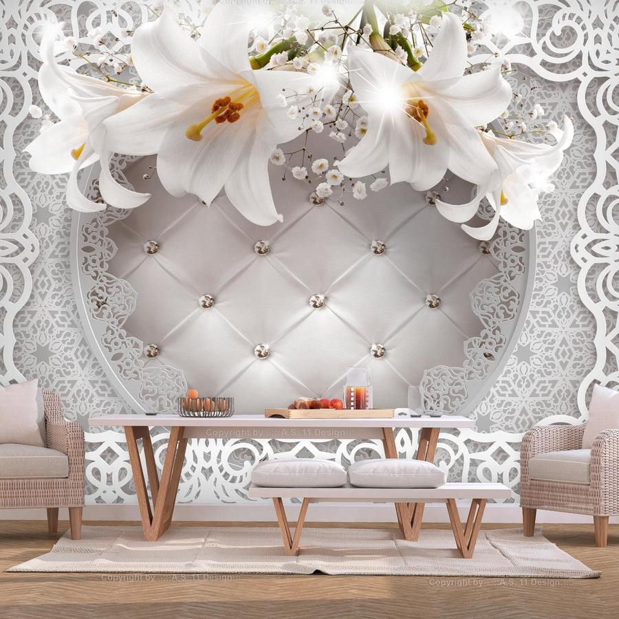 Fototapete - Lilies and Quilted Background Artgeist
