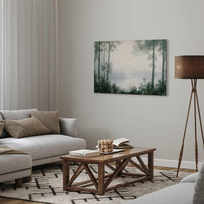 Leinwandbild - Retro Landscape Grove Trees and Pond in Patinated Shades of Green