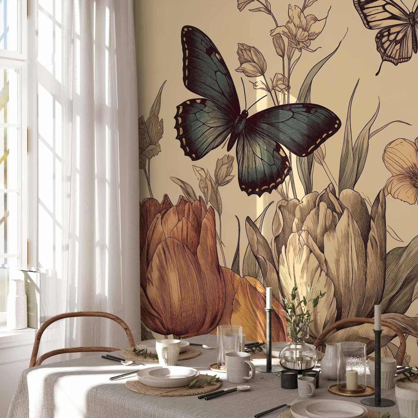 Fototapete - Colourful tulips on a cream background