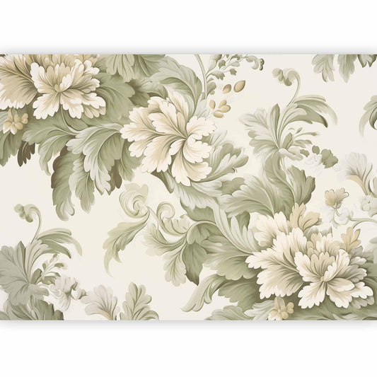 Fototapete - Retro Vintage Flowers in Delicate Cream and Green Colors Artgeist
