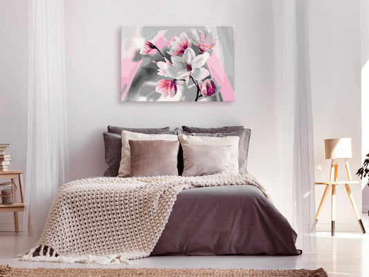 Malen nach Zahlen Magnolia Grey Background Geschenk - modernes Magnolien-Motiv für kreative Entspannung