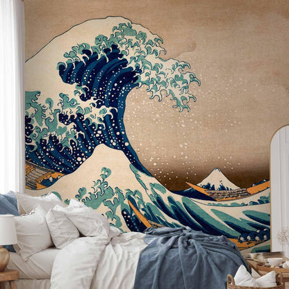 Fototapete Die große Welle von Kanagawa – Hokusai Kunstdruck in Blau & Weiß