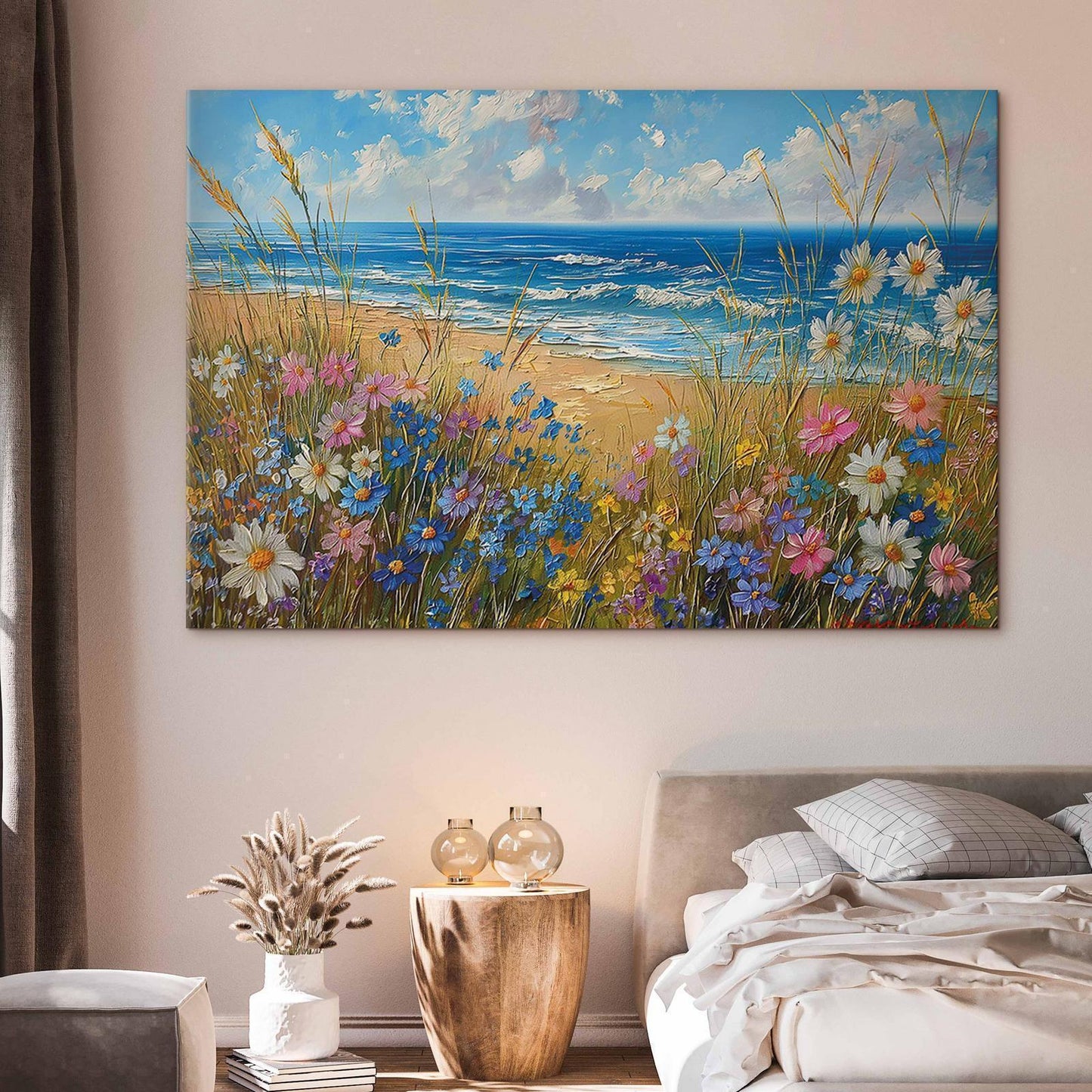 Wandbild XXL - Seascape – wildflowers and a view of the rough sea