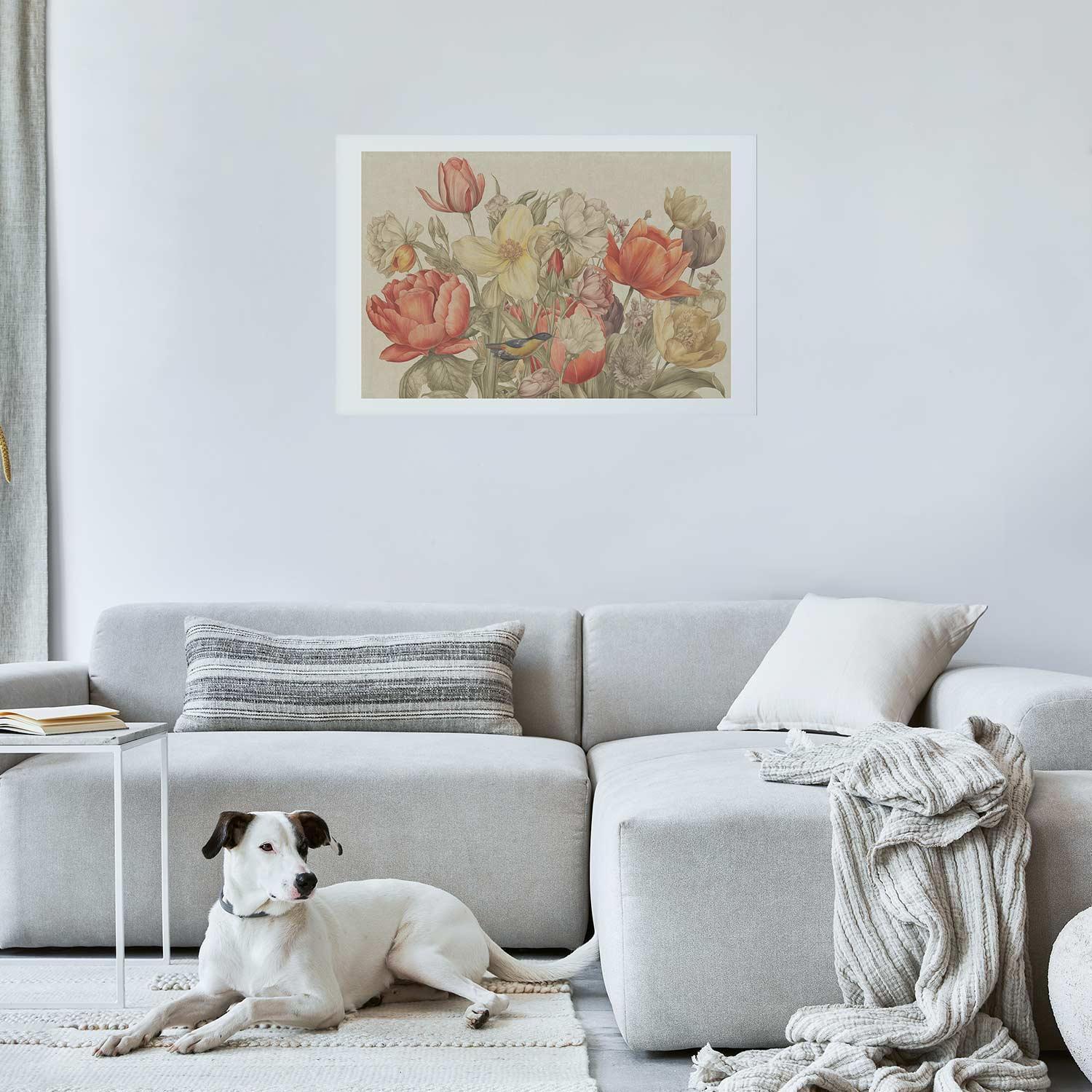 Poster - Flower Bouquet on a Cream Background Artgeist