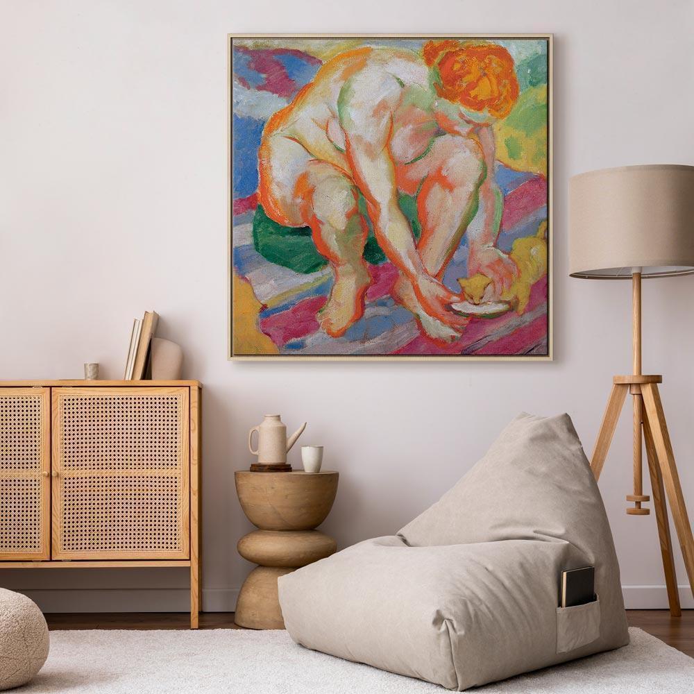 Leinwandbild - Franz Marc – Nude with cat