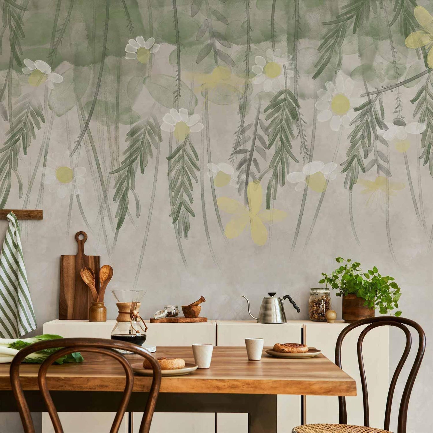 Fototapete - Home herbarium - subtle floral motif with flowers in watercolour style