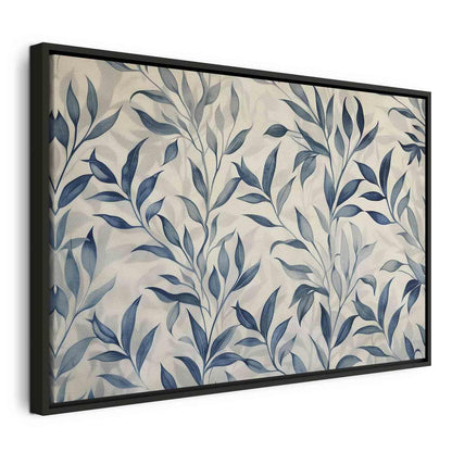 Leinwandbild - Leaves in Blue Color Delicate Botanical Motif Artgeist