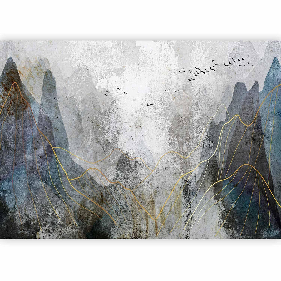Fototapete Nebeliger Gebirgspass – Mystische Naturtapete mit Berglandschaft