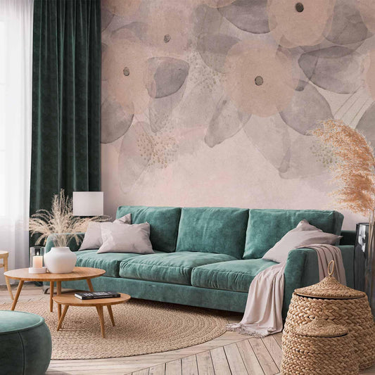 Fototapete - Minimalist meadow - patterns on a delicate beige textured background