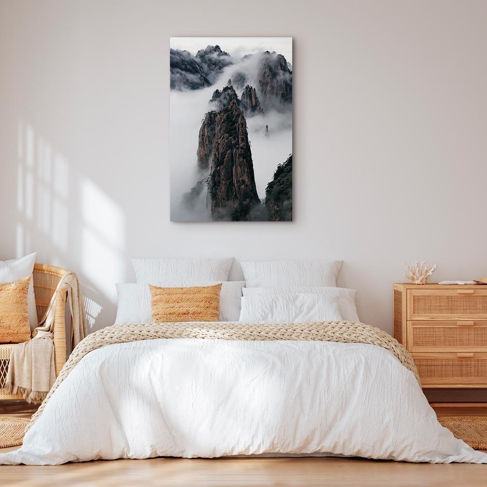 Leinwandbild - High Mountains in Mist (1-part) - Landscape of Clouds Amid Rocks