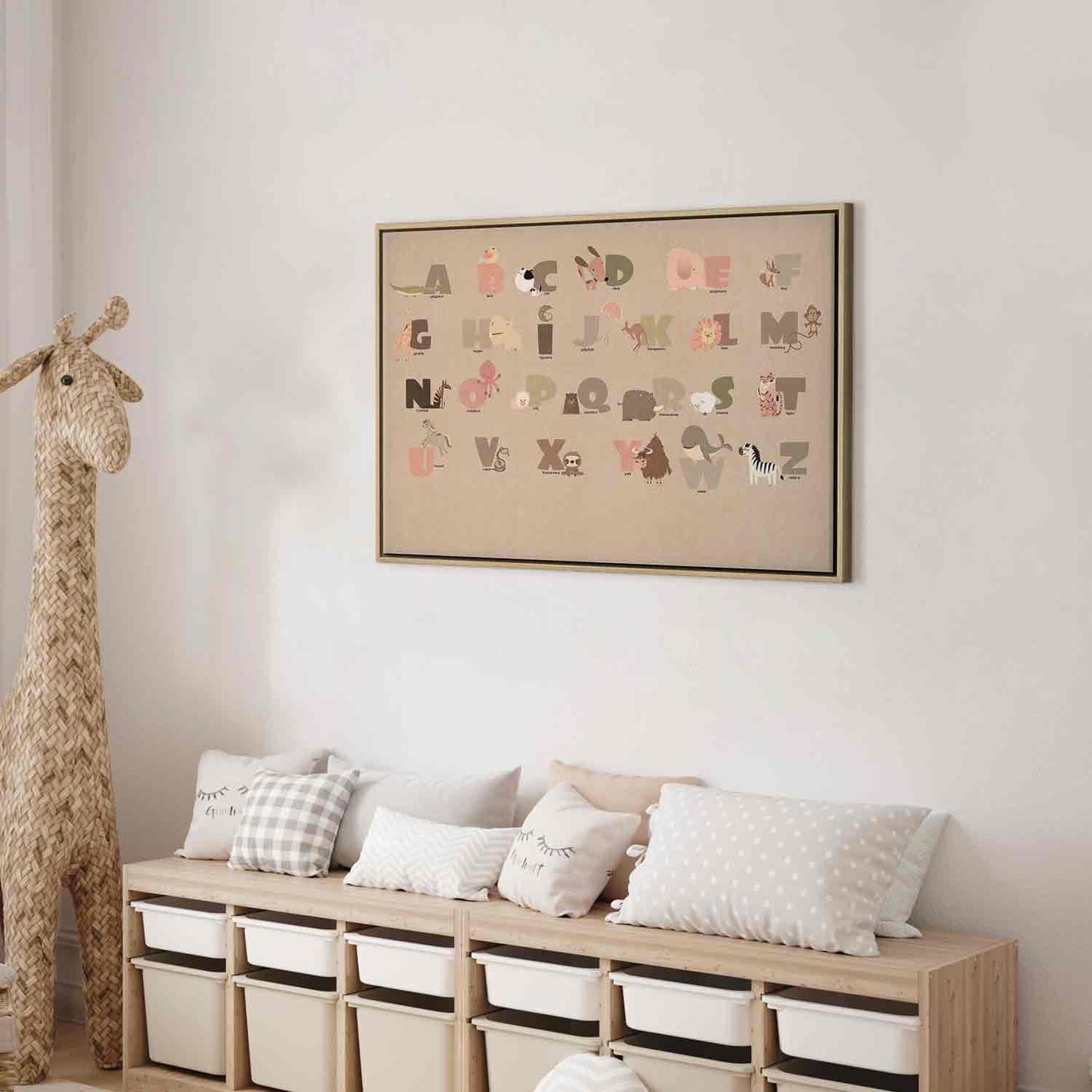 Leinwandbild - Alphabet at the Zoo - Joyful Animals and Their Names on a Beige Background Artgeist
