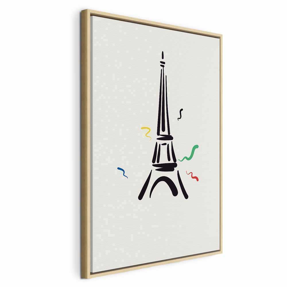 Leinwandbild - Black Graphic Drawing of the Eiffel Tower on a Cream Background