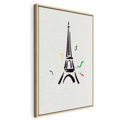 Leinwandbild - Black Graphic Drawing of the Eiffel Tower on a Cream Background
