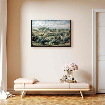Leinwandbild - Landscape with Green Fields and Trees Tuscan Sunny View Artgeist
