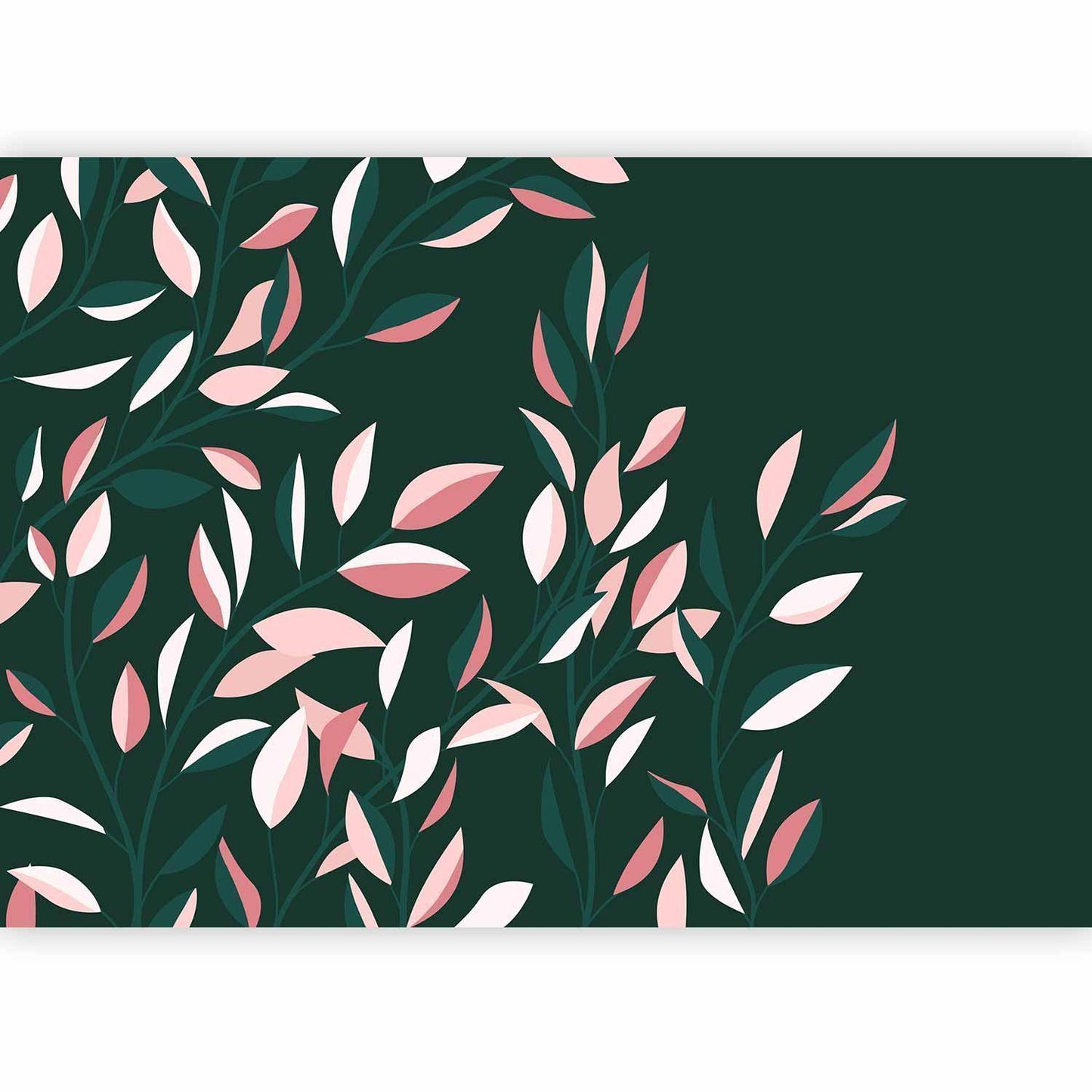 Fototapete - Flowering vine - minimalist climbing leaves on a green background Artgeist