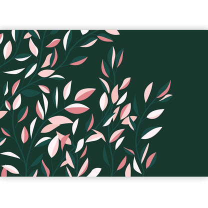 Fototapete - Flowering vine - minimalist climbing leaves on a green background Artgeist