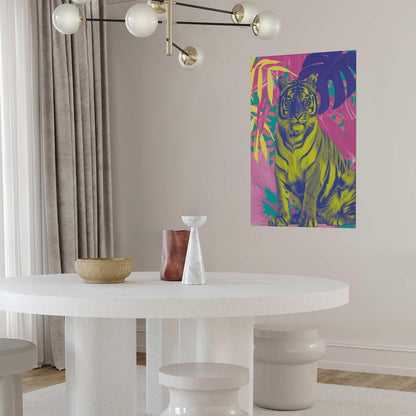 Poster - Colorful Tiger - intense colors of a tiger surrounded by tropical plants