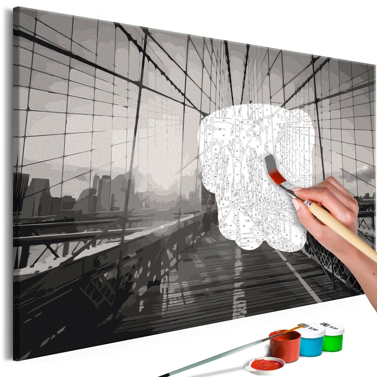 Malen nach Zahlen New York Bridge - Majestätische New Yorker Brücke mit spektakulärer Skyline und beeindruckender Stadtsilhouette im Hintergrund - Sawelt