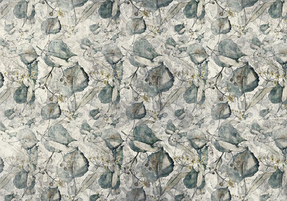 Fototapete - Autumn souvenirs - cool grey floral pattern with leaves Artgeist
