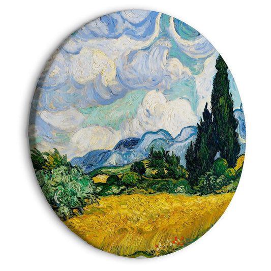 Rundes Bild - Vincent Van Gogh - A Landscape With a Yellow Field of Chrysanthemum and a Cypress Tree Artgeist