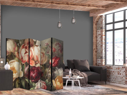 Paravent - Blooming Peonies - Charismatic Flowers Bathed in Sunlight Artgeist
