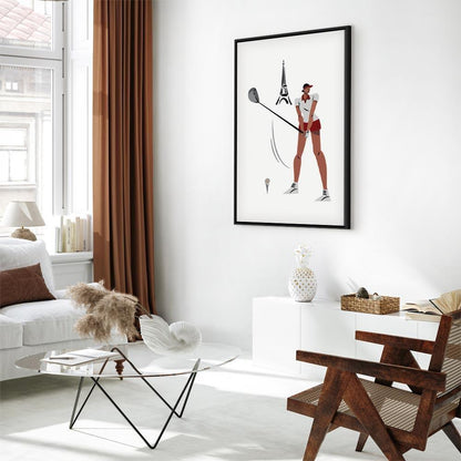 Leinwandbild - Female Golfer With the Eiffel Tower in the Background - Illustration