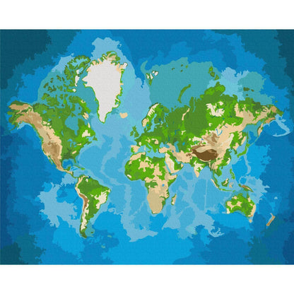 Malen nach Zahlen - World Map (Blue & Green)