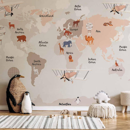 Fototapete - World Map in Beige Tones for Children's Room