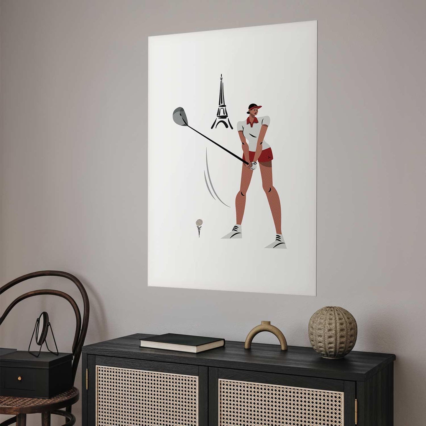 Poster - Illustration of a Female Golfer with the Eiffel Tower in the Background