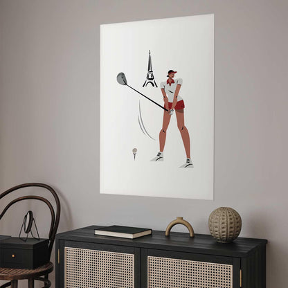Poster - Illustration of a Female Golfer with the Eiffel Tower in the Background