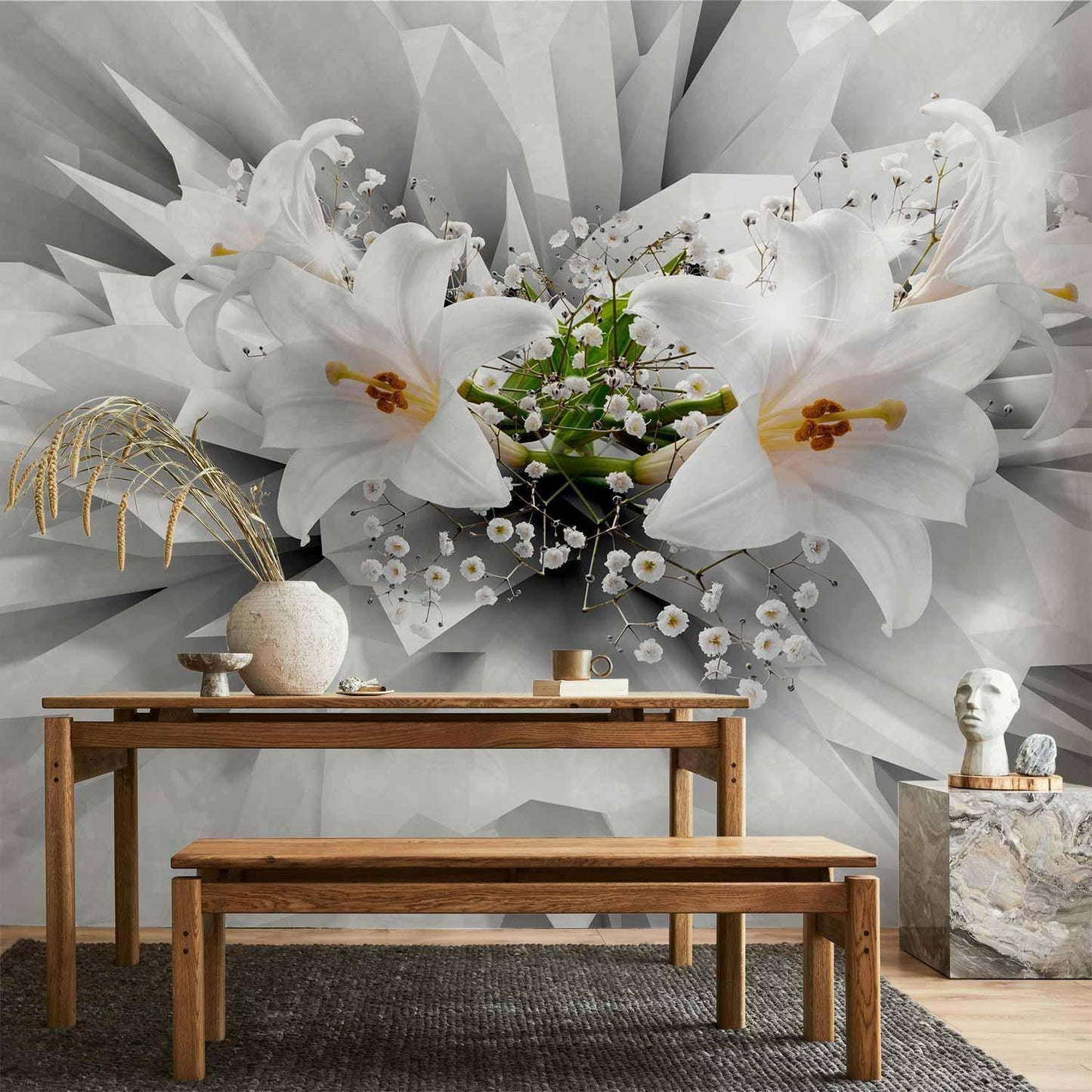 Nahaufnahme florales Muster – lebendige Farben und elegante Linien

