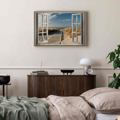 Leinwandbild - Window: View of the Beach Artgeist