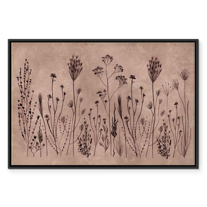 Leinwandbild - Wildflowers – black plants on lime-wash background
