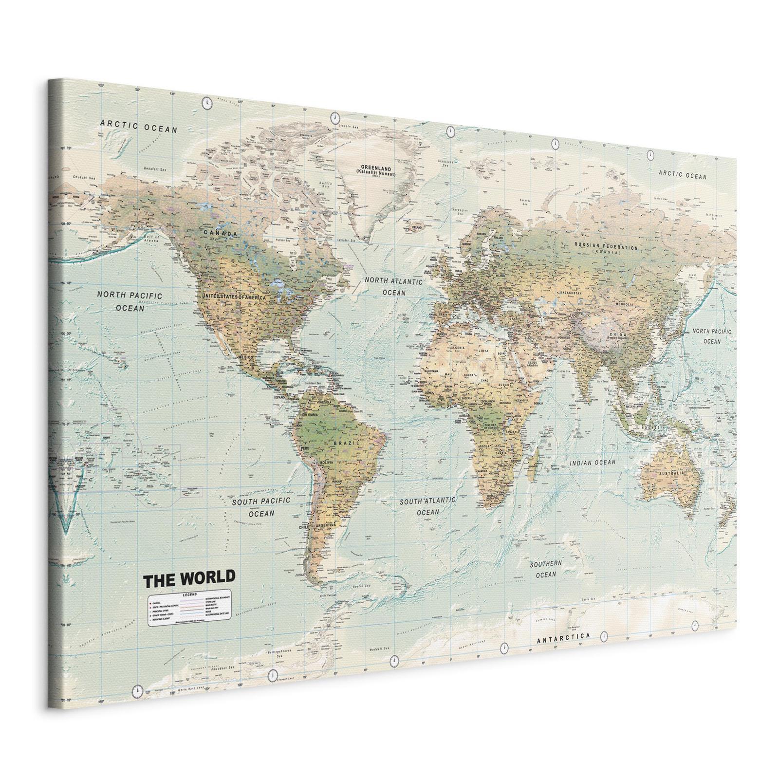 Leinwandbild - World Map: Beautiful World Artgeist