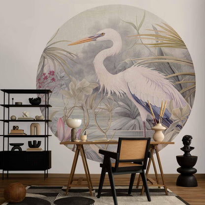 Runde Fototapete - Heron wading in a pond - illustration in bright colours