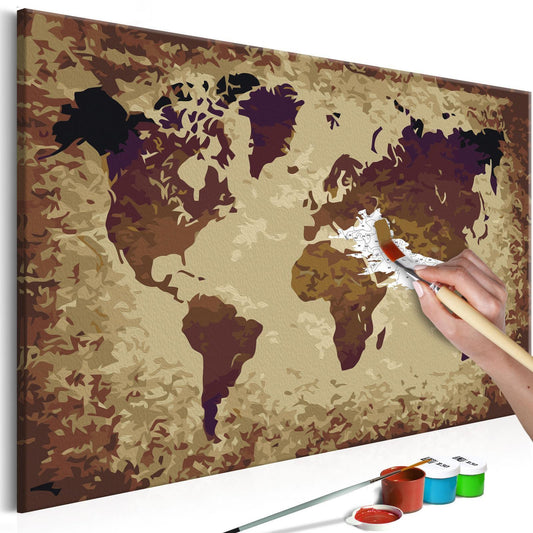 Wandbild zum Ausmalen - Weltkarte in Braun- und Beigetönen