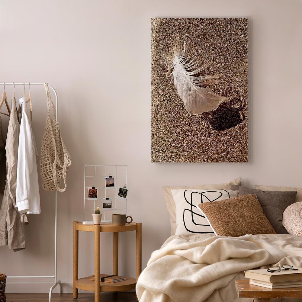 Leinwandbild - Feather on the Sand (1 Part) Vertical