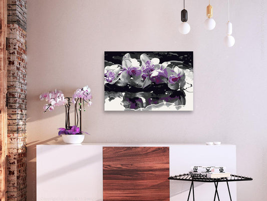 Malen nach Zahlen Purple Orchid Geschenk - raffiniertes Orchideen-Motiv mit schwarzem Hintergrund