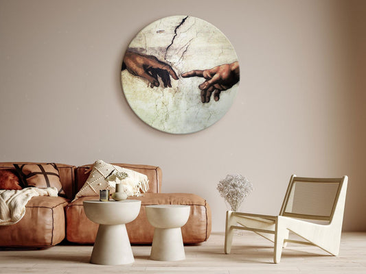 Rundes Bild - The Creation of Adam - hands from a fresco by Michelangelo Artgeist