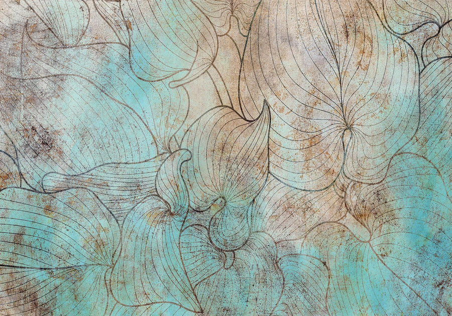 Fototapete - Leaves in Blue Artgeist