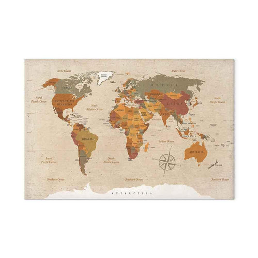 Leinwandbild - World Map: Beige Chic