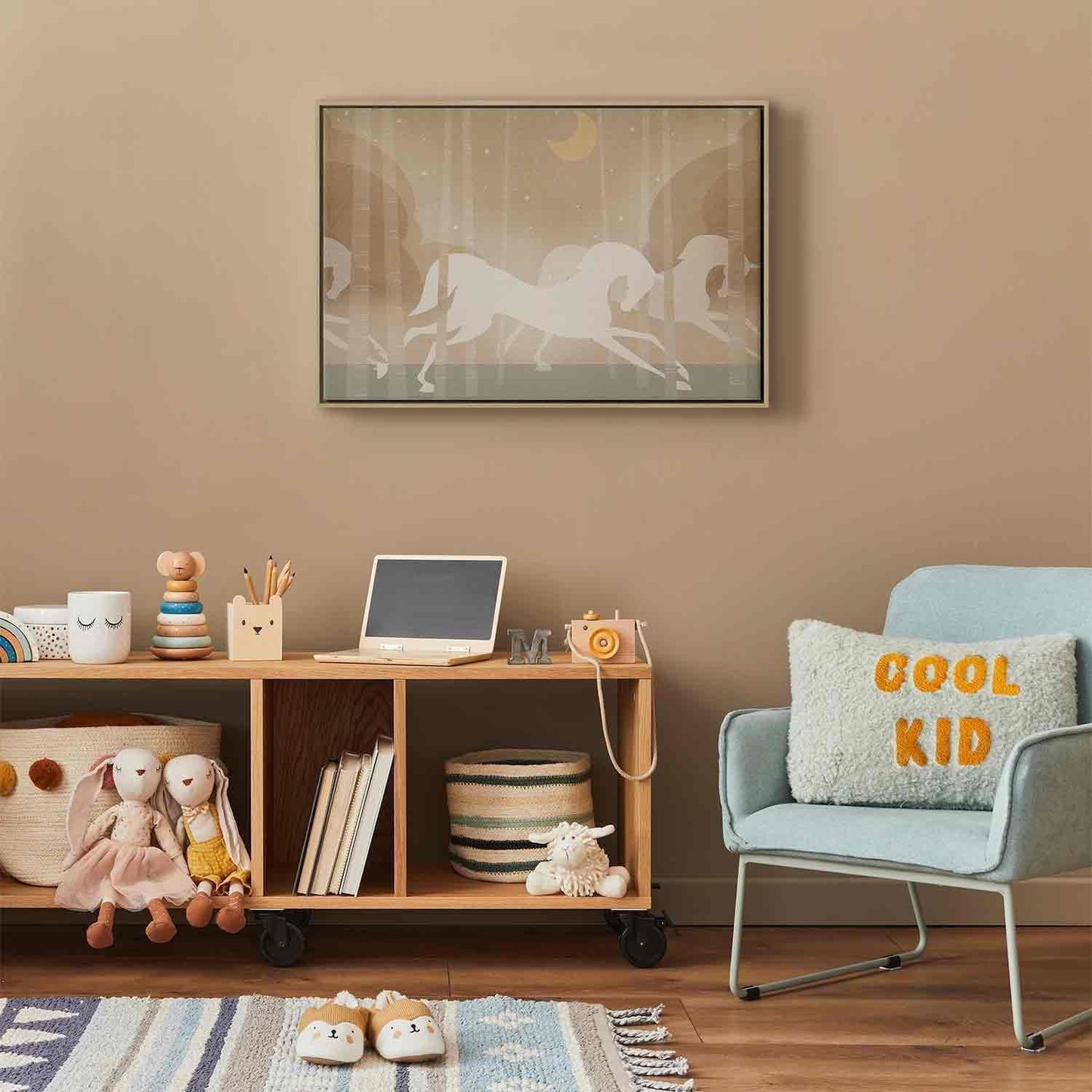 Leinwandbild - Moon Horses - Horses Galloping Among Trees on a Starry Night