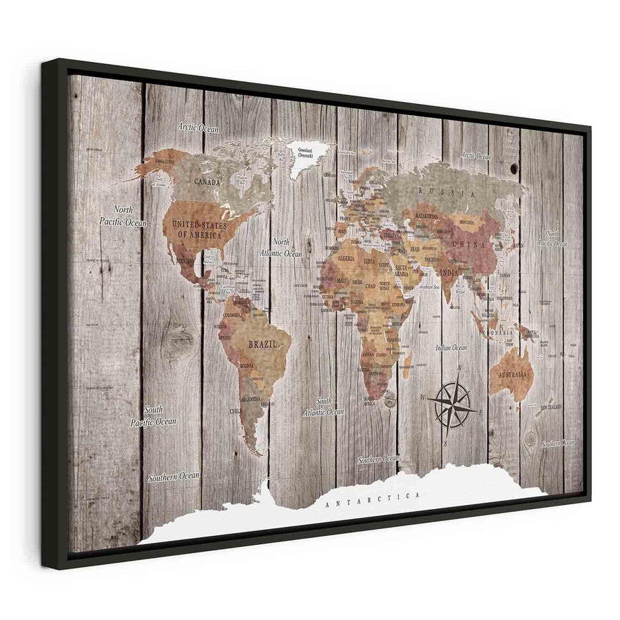 Leinwandbild - World Map: Wooden Stories Artgeist
