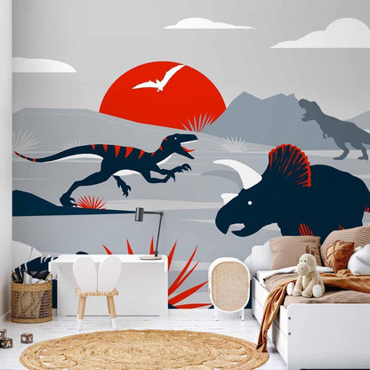 Fototapete - Last dinosaurs with red - abstract landscape for a room Artgeist